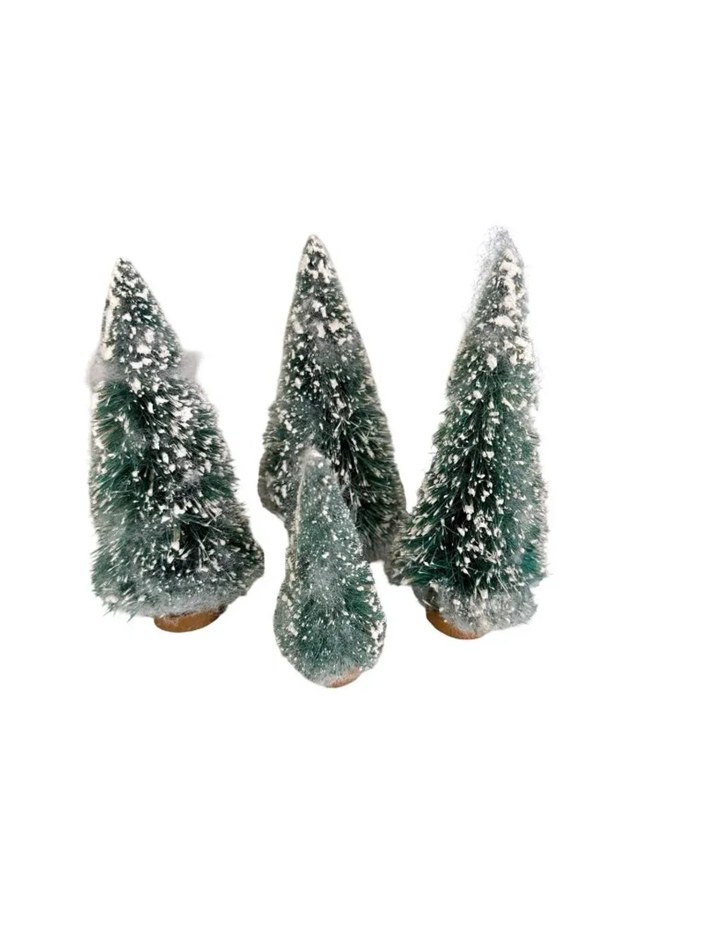 Lot of 4 Snow Flocked Bottle Brush Christmas Village Trees 3.5-6